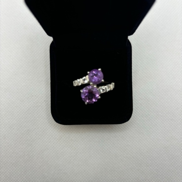 Cocktail Ring .925 Sterling Silver 2 Amethyst & 6 White Topaz gems, SZ 9, 9.4g - Picture 4 of 5